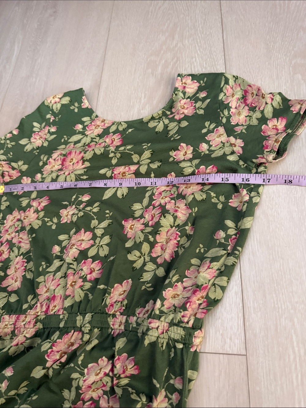 Sezane Olive Green Floral Backless Midi Dress with Pink Flowers - Picture 7 of 12